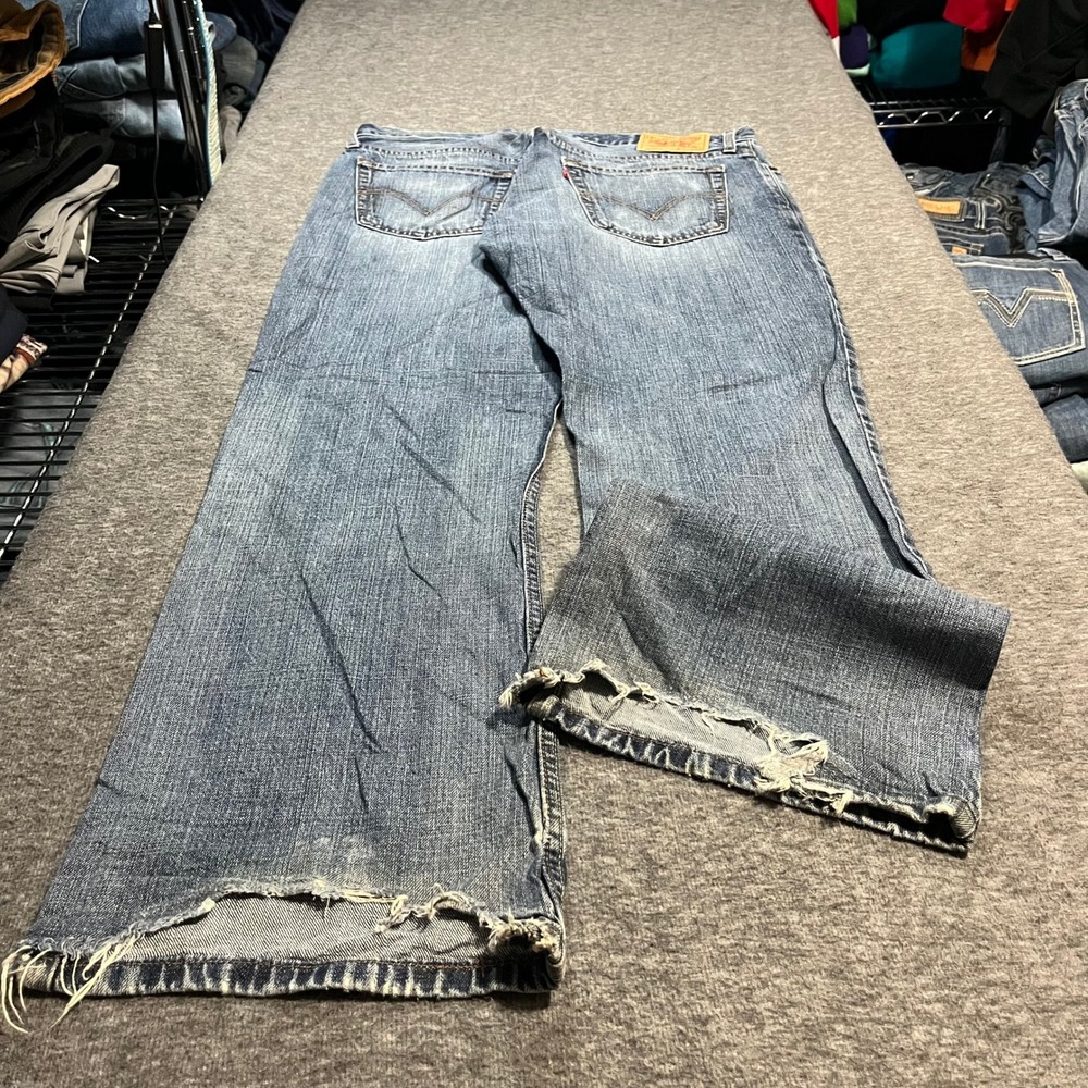 Levis 527 Mens 36x30 Blue Slim Bootcut Jeans Distressed‎ Faded Denim Pants
